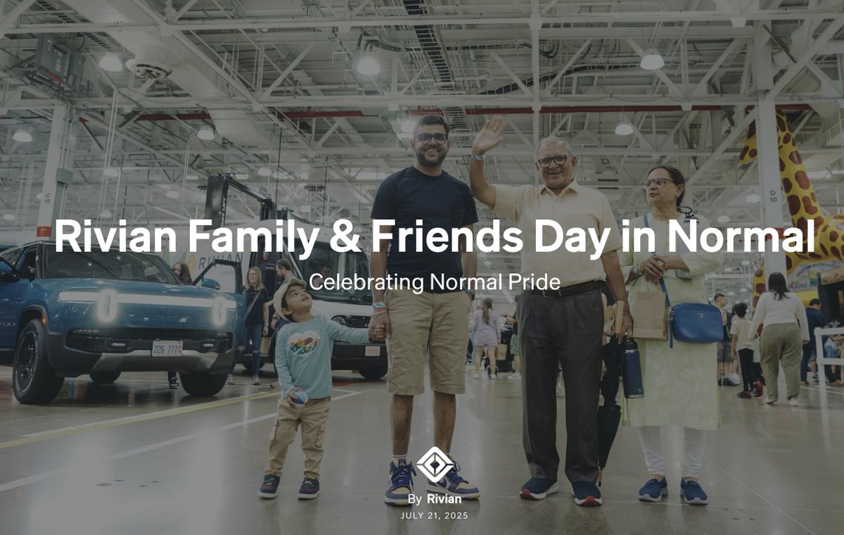 Hilbe's tweet image. Rivian families and friends gathered for the fourth annual Family & Friends Day at the plant in Normal, IL on Sunday, July 13. The free event featured over 20 vendors and activities.
Link: stories.rivian.com/normal-family-…
