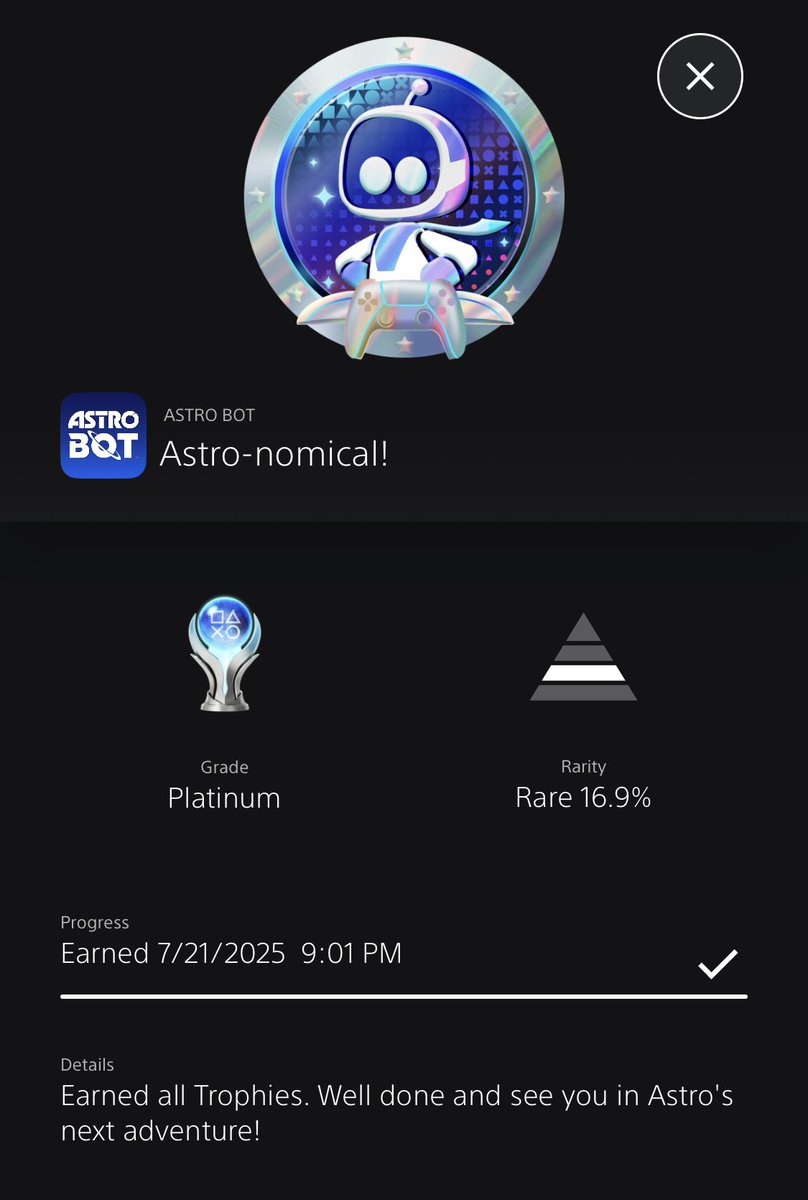 I just earned Platinum Trophy 175! Astro Bot 🤖