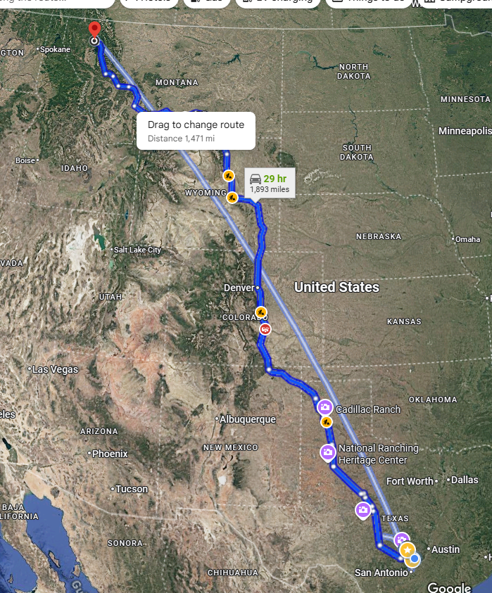 Pardon_Me_Again's tweet image. It's a long drive. Plan to do it in 2 sleeps. What do you think @LuckyMcGee ? I bet I could do it in one overnight. (I will have a navigator/co-pilot with me)
