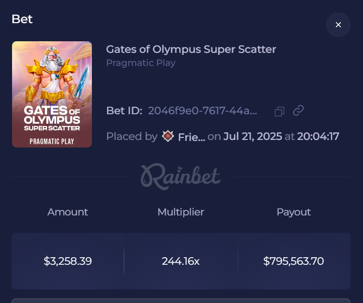 rainbetcom's tweet image. When the Gates of Olympus are wide open. You're in for more than treat. Rainbet user hits an Insane $795,000 payout!