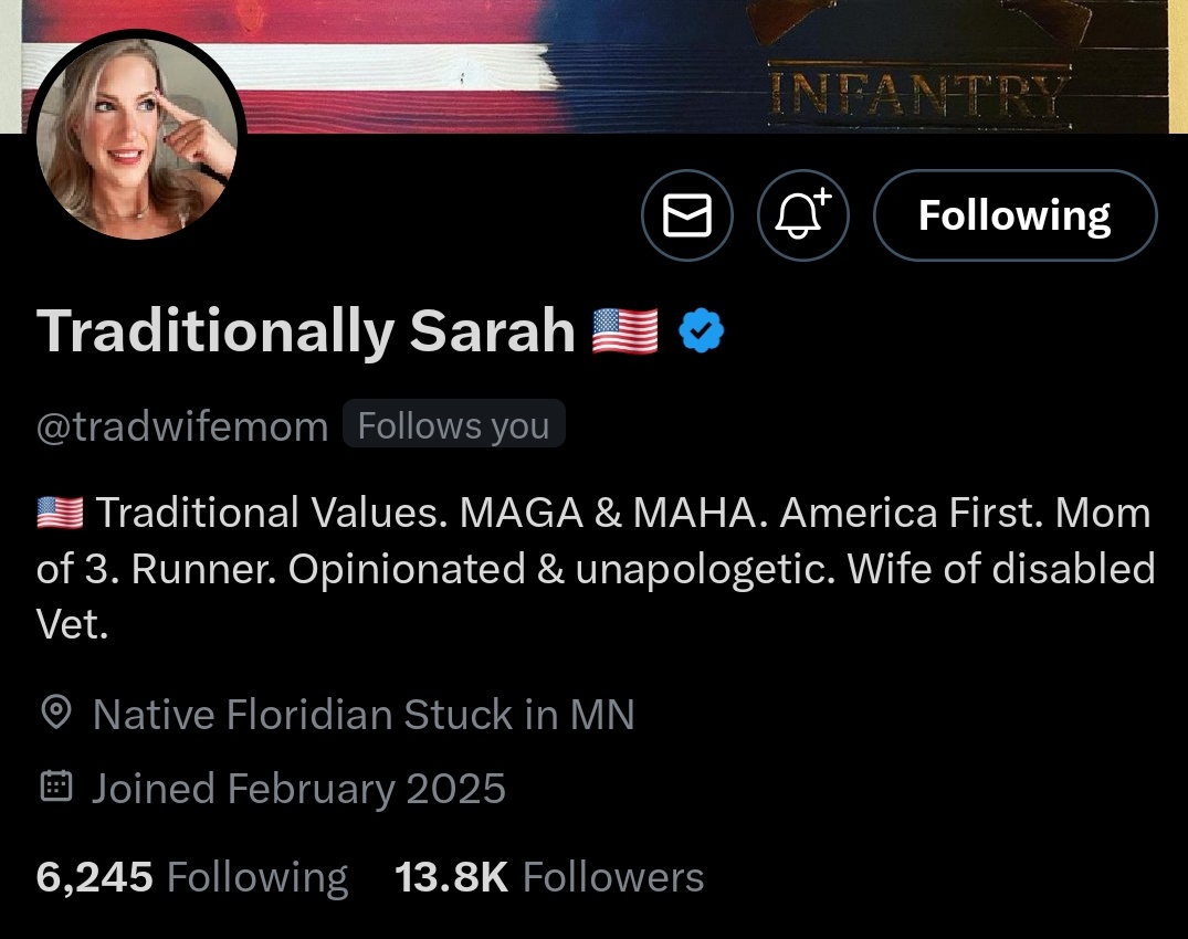 RealDWMead's tweet image. Who wants to help push this super active and awesome patriot lady to 14k?
@tradwifemom