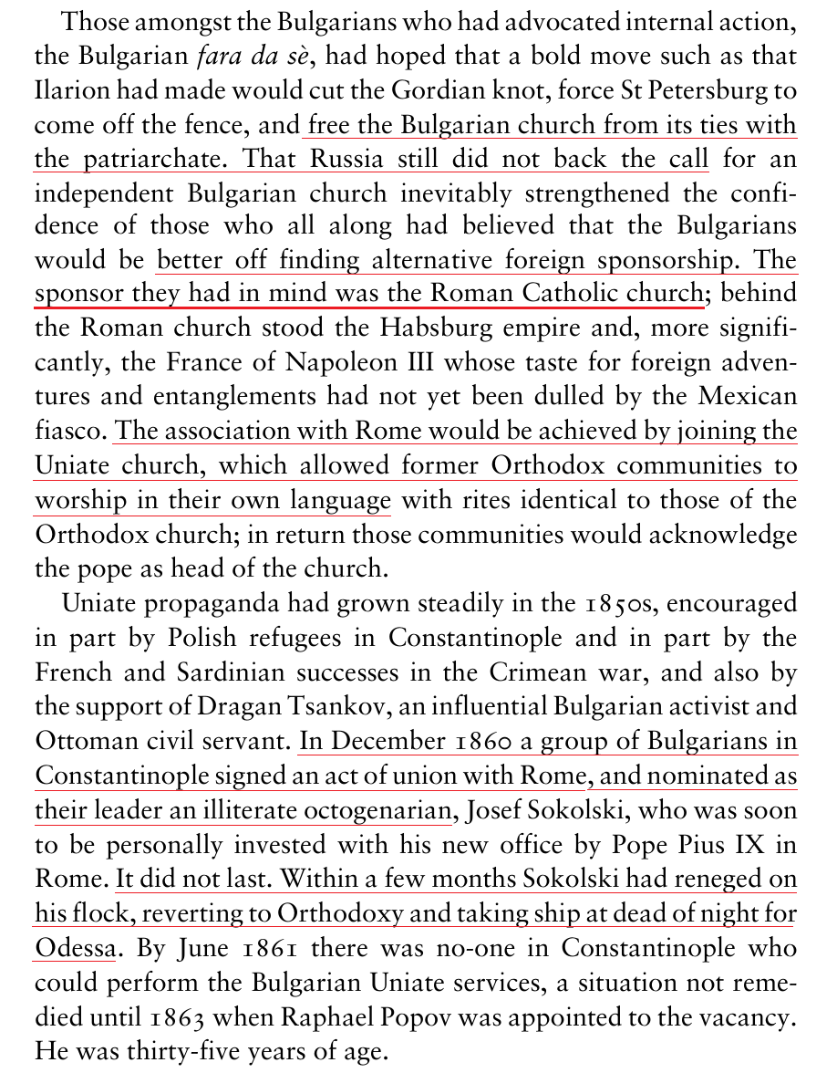 haravayin_hogh's tweet image. Unlike other Balkanoids under Turkish rule, Bulgaria was too close to Ottoman capital for feasible armed revolt. Thus efforts at reasserting nationhood long focused on gaining religious autonomy. To this end an attempt at Catholic-Unionism was attempted, but soon ended in farce.