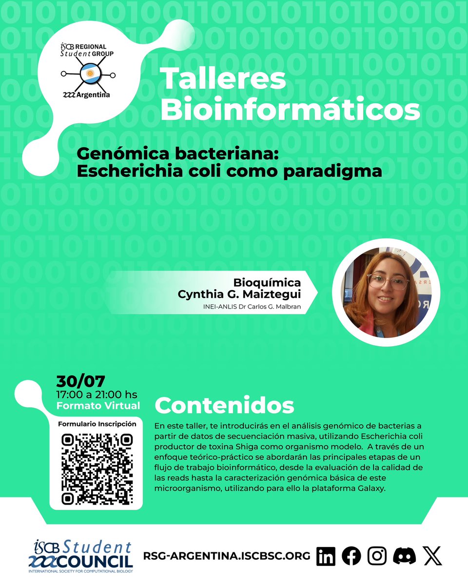 RSGArgentina's tweet photo. 🌟 ¡Hola nuevamente, comunidad bioinformática! 🌟

Nos complace anunciarles nuestras próximos talleres bioinformáticos de julio. ✨
📅 ¡Tenemos 3 talleres imperdibles este mes!
🔬 1. ABC de la Bioinformática
🗓 Fecha: 28 de julio
⏰ Horario: 17:00 a 21:00 hs
📍 Modalidad: Virtual https://t.co/Q4SVb89Sbi