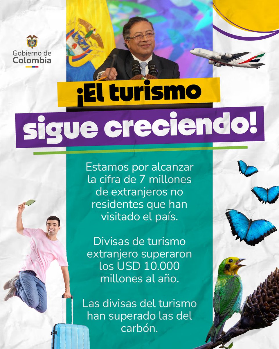 infopresidencia's tweet image. Nos acercamos a los 7 millones de turistas y ya superamos los ingresos del carbón con más de USD 10.000 millones en divisas por turismo. Colombia se consolida como #ElPaísDeLaBelleza, donde la biodiversidad, la cultura y la paz impulsan el desarrollo.
Así lo destacó el…
