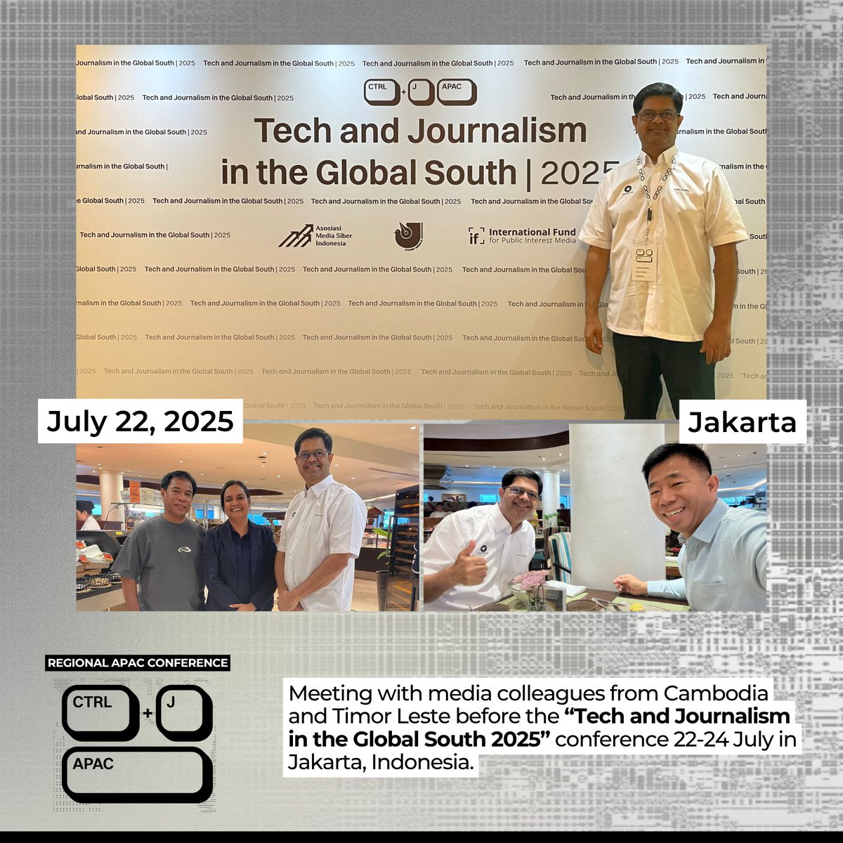 asiacentre_org's tweet photo. Updates on 22 July 2025 before the “Tech and Journalism in the Global South 2025”. Stay tuned for more future updates!

#CTRLJAPAC #CTRLJ #CTRLJ_GlobalSouth #AI4Journalism #AIPolicy #GoodJournalism #MediaEthics #DigitalRights #FutureOfJournalism #AsiaCentre #Jakarta https://t.co/CUSM58No0w