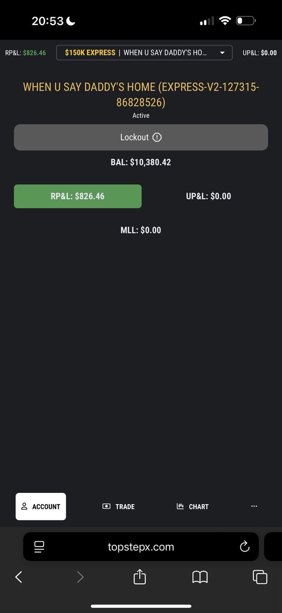 ktran55's tweet image. +826 during the Globex session on 1 account.
No need to push. I’m 1 day away from a payout. Still got 4 more XFAs I can run up.
Not a bad night after a 12-hr ER shift and fixing my dryer.
The grind never stops 🔧📈
#daytrading #topstep #futures #tradinggrind $ES $NQ