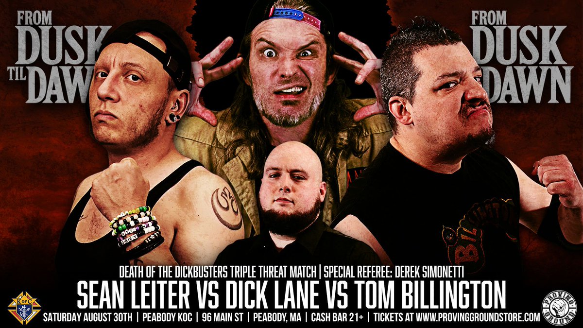 ProvingGroundNE's tweet image. 🚨 MATCH ANNOUNCEMENT 🚨
The Death of the Dickbusters will be your official Main Event of Proving Ground's From Dusk Til' Dawn on Saturday August 30th Live from The Peabody Knights of Columbus.
🎟️ Tickets are on sale now at ProvingGroundStore.com 🎟️
