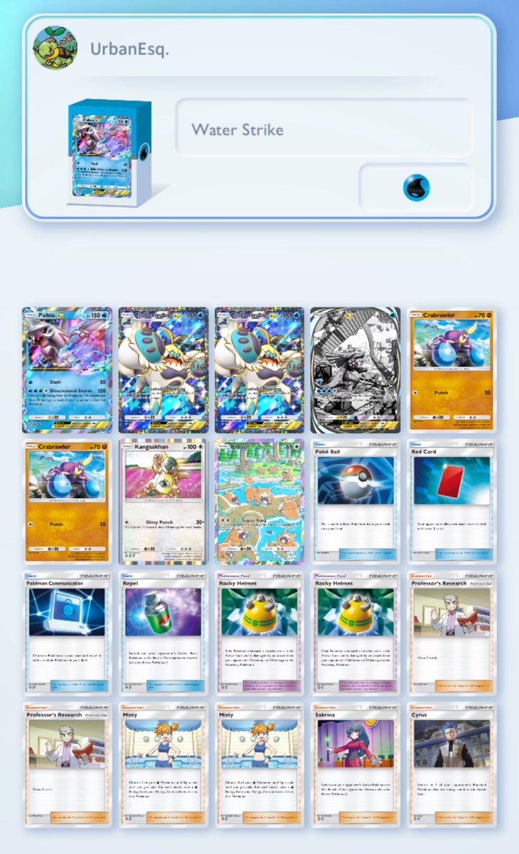 _dojomo's tweet image. Finally reached master ball! This was fun, but exhausting. This deck got me a few win streaks, especially with Charizard and Incineroar everywhere. Could sometimes get an early win if I start with Palkia + Misty turn 1 #PokemonTCGPocket