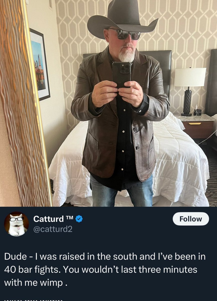 Mcoorah's tweet image. Catturd has some serious sausage fingers. I bet he can throw a mean punch.
You should all be careful with what you say about him or his "Littermates." Otherwise you may be number 41.