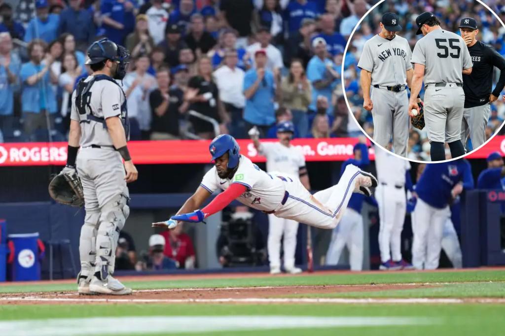 nypost's tweet image. Yankees’ AL East hole further deepens with sloppy loss to Blue Jays trib.al/gRRMEsf