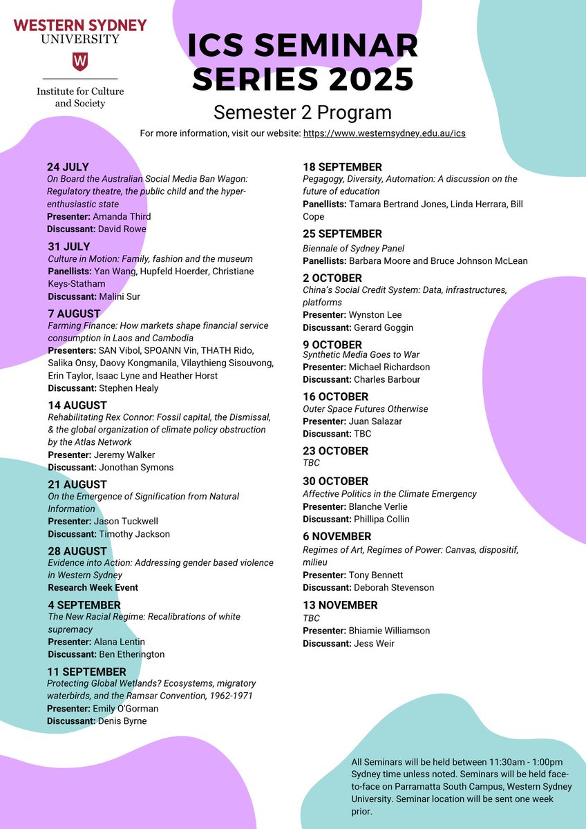 📢 Exciting news! The 2025 Semester 2 ICS Seminar Series is here! We’ve got a fantastic lineup of thought-provoking seminars—don’t miss out! Check out the program below &amp; join us. See you there! 👀✨tinyurl.com/3ww5vzau