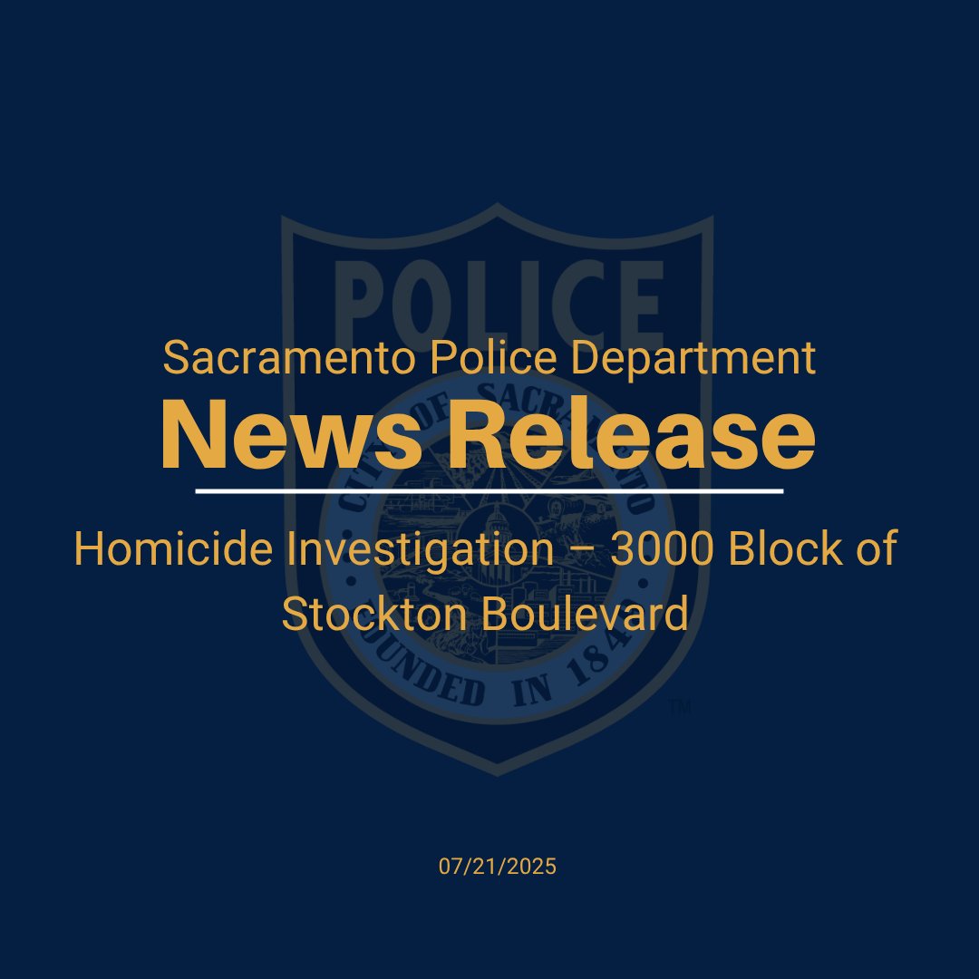 SacPolice's tweet image. On Monday, July 21, 2025, just before 1:30 a.m., Sacramento Police Department officers responded to reports of an assault in the 3000 block of Stockton Boulevard. Responding officers located an adult male with apparent traumatic injuries. Officers attempted life-saving measures,…