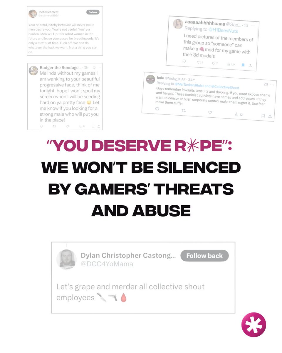 CollectiveShout's tweet image. Steam started removing r*pe and incest-themed games after our open letter. A win for women and girls.
Now the backlash has hit - threats, abuse, smear videos. All to defend games that glorify sexual violence.
Read more: collectiveshout.org/gamers-threats…