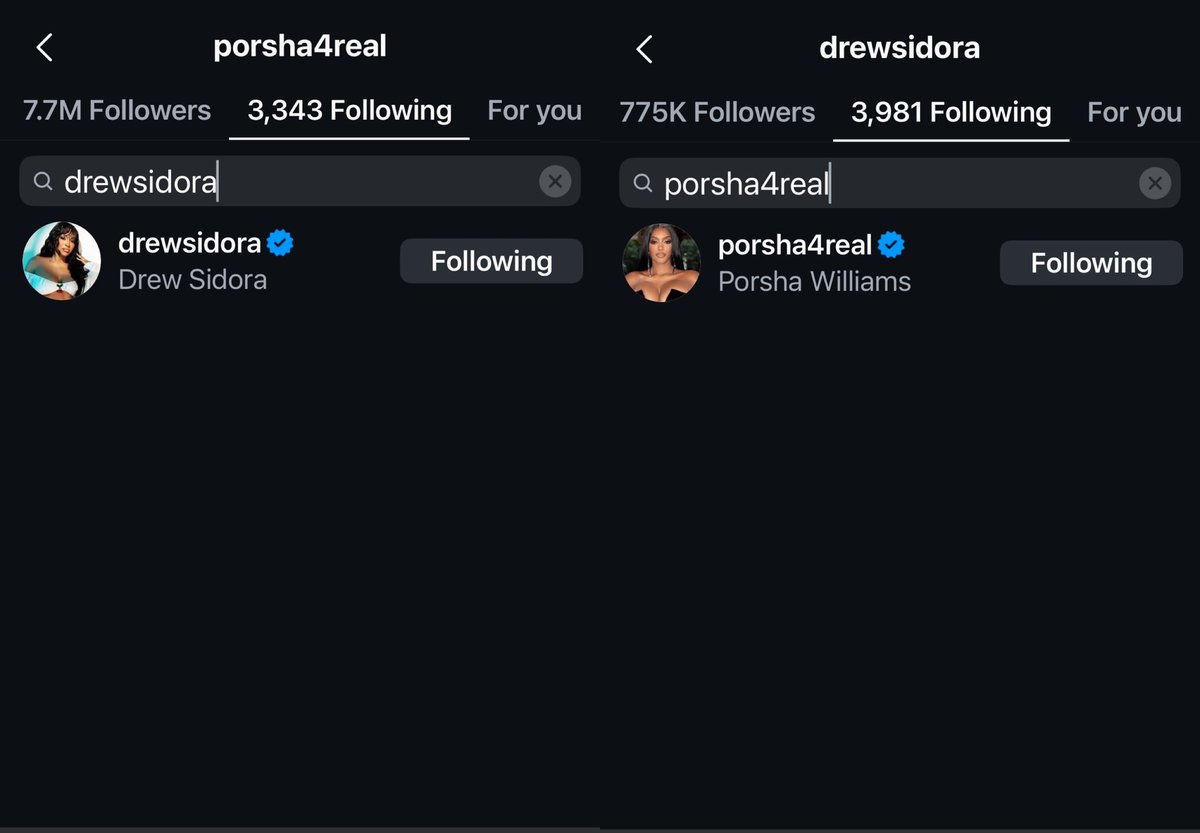 JaysRealityBlog's tweet image. Porsha & Drew have started following each other again! 🍑 #RHOA