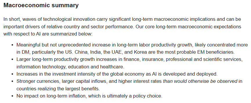 JimPethokoukis's tweet image. JPMORGAN: Core long-term macroeconomic expectations with respect to AI: