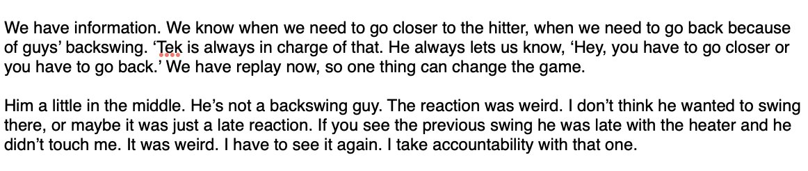 bradfo's tweet image. Carlos Narvaez explained that the Red Sox's catchers are instructed to move a bit up or a bit back with the team charting swings of opposing hitters. He said Sosa wasn't a hitter they moved up on.