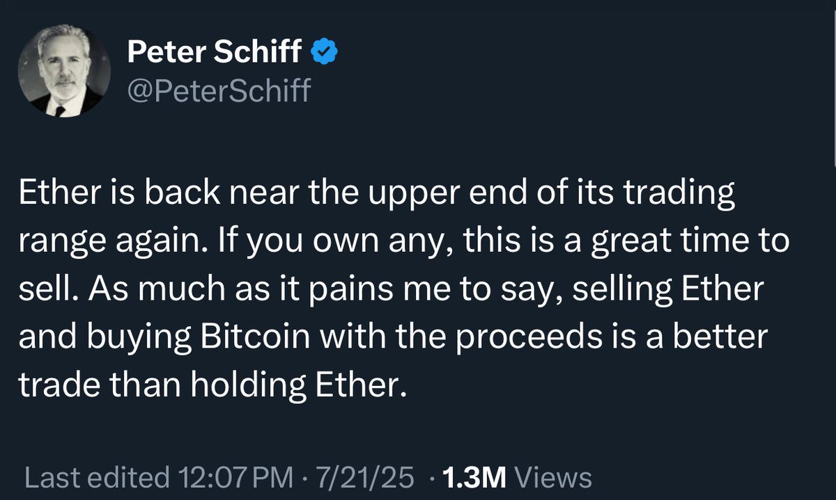 WalkerAmerica's tweet image. EVEN PETER FREAKING SCHIFF KNOWS ETH IS A SHITCOIN
PETER SCHIFF IS A BITCOIN MAXIMALIST