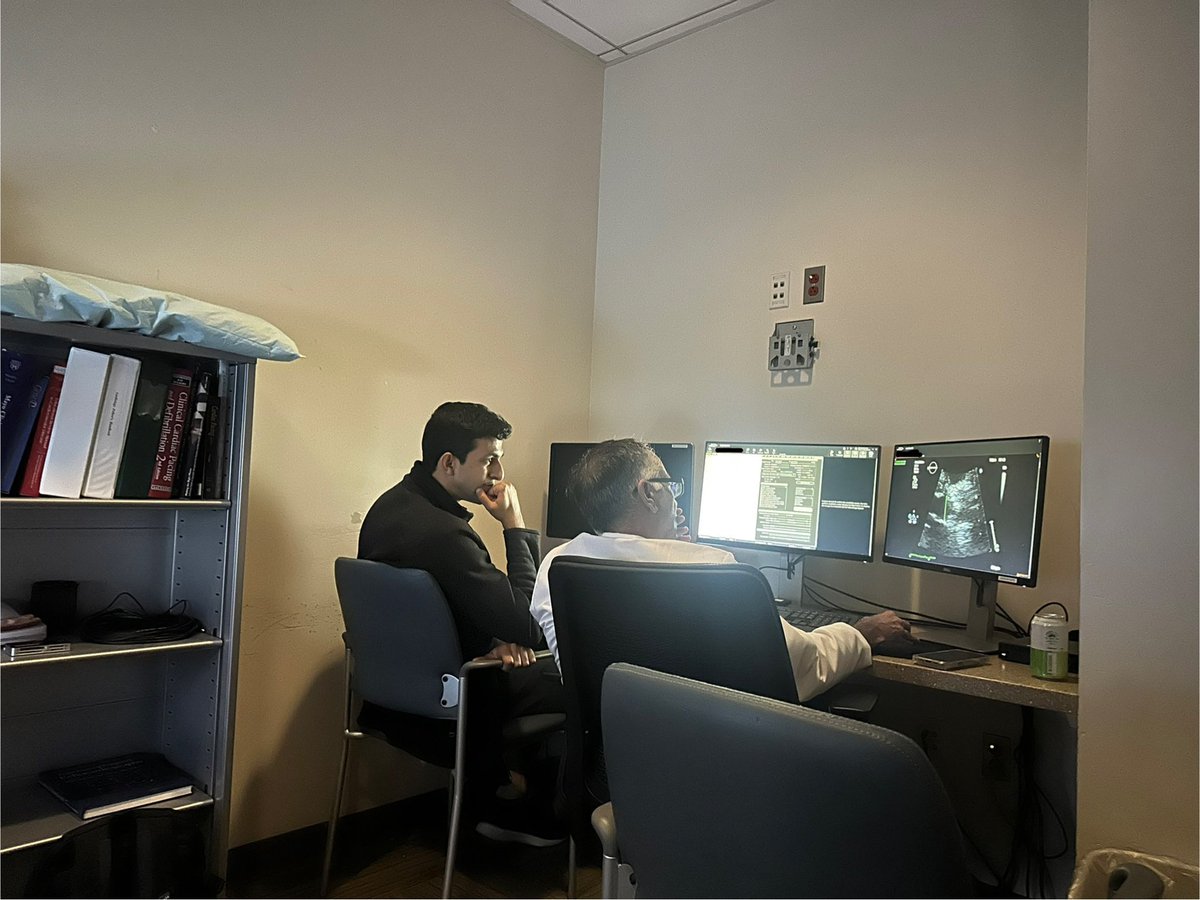 UCSDCardFellows's tweet image. Our echo lab is thriving 💥! Our first years David Timmer and @saurabhsudesh
are soaking up pearls from an all-star lineup — Dr. DeMaria, Dr. Raisinghani, Dr. Janet Ma, and Dr. Pre Bhatia. Legends only. And this isn’t even the whole crew! #EchoFirst #CardioEd 💫🫀
