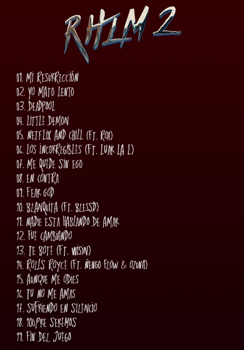 buhorhlm's tweet image. TRACKLIST (ficticio) de #RHLM2 

¿Qué opinarías sí fuese así?