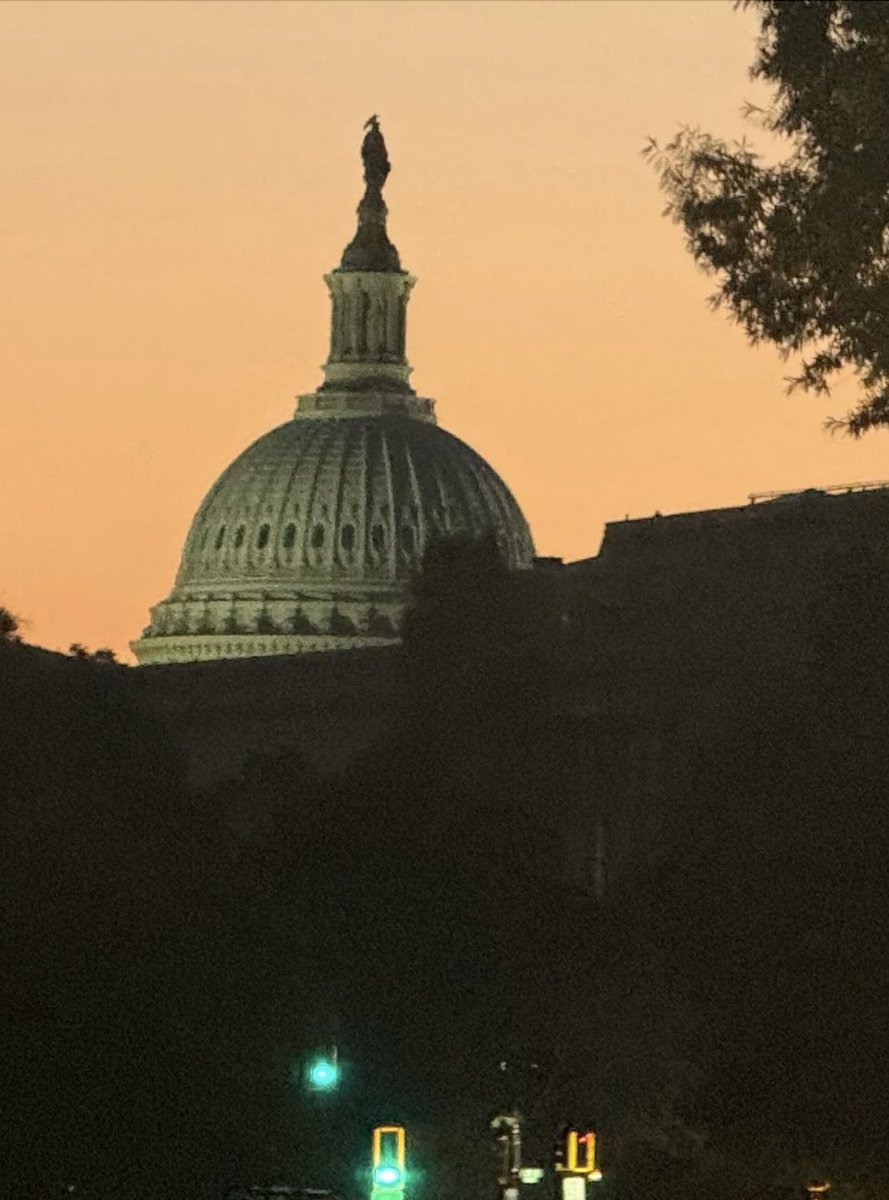 amyklobuchar's tweet image. The sun setting on the Capitol as I head home. Maybe that’s a metaphor but tomorrow will be a new day.