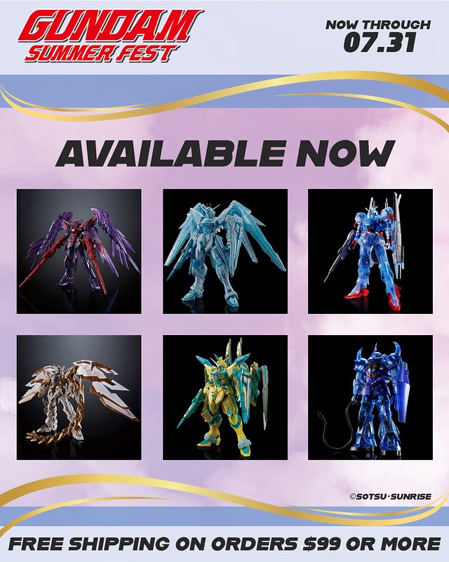 FLYGUY's tweet image. If you have the Gundam collecting sickness like me, then heads up that both recent large new product drops are now available as part of the Gundam Summer fest at P-Bandai.
📦FREE US shipping $99+
➡️ go.FLYGUYtoys.com/PBgundamsf

Kits from $25.
#gundam #ad #pbandai