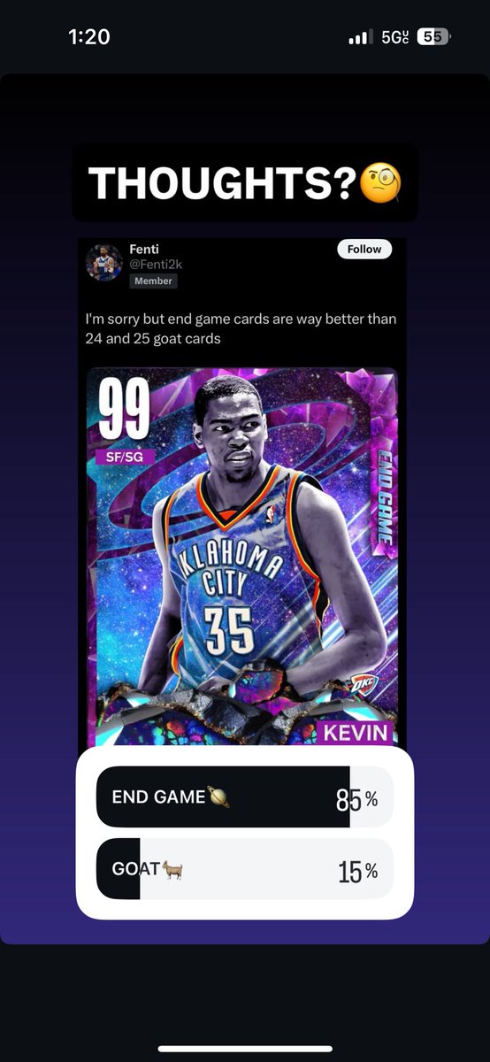 gainz_2k's tweet image. End Gamed were the worst idea in 2K history besides the player market. They were actually just skins. Shit was like fortnite. Like, kd, and tim duncan were basically the same card in tto