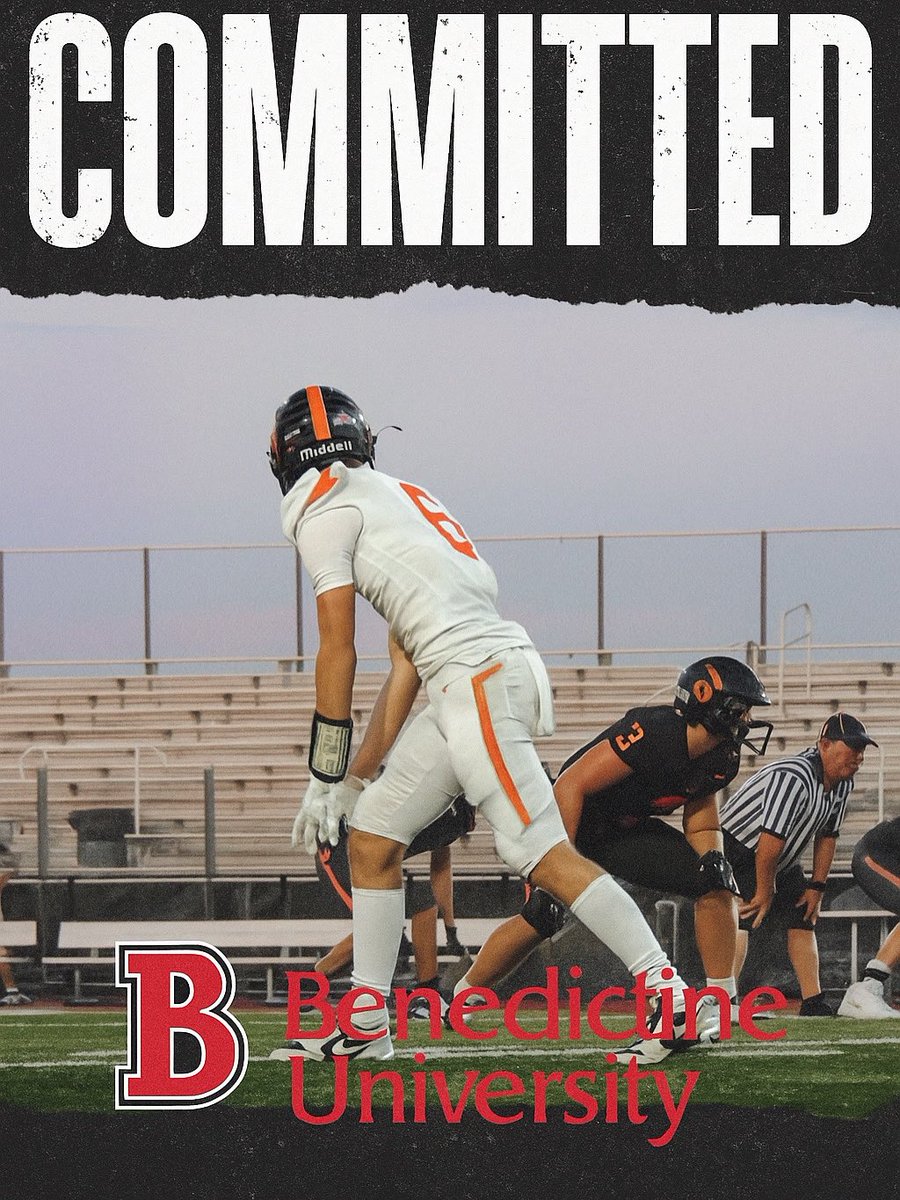 Extraordinarily blessed to announce my commitment to Benedictine University!
<a href="/LWWestWarriorFB/">Lincoln-Way West Football</a> <a href="/CoachMJudd_/">Matt Judd</a> <a href="/babybluee32/">Coach Cam</a> <a href="/CoachCogs8/">Mark Cogs Jr</a>