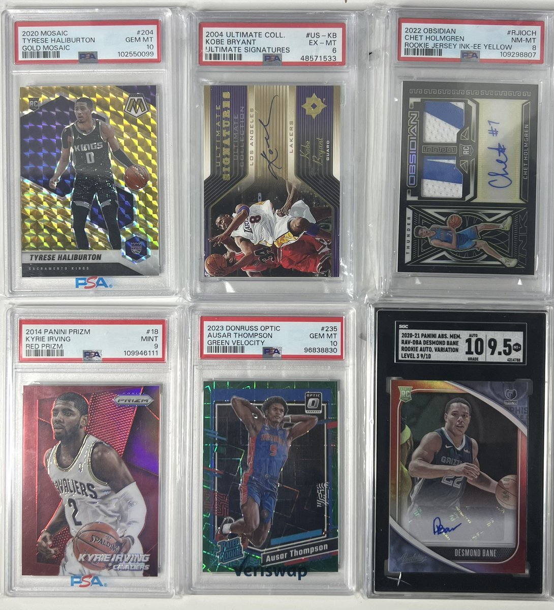 NoHoldsCards's tweet image. #NOHOLDSALE🐻
Haliburton Gold Mosaic /10 PSA 10
$2000
Kobe 2004 Ultimate Gold SSP Auto
$7000
Chet Obsidian RPA /10 $550
Kyrie 2014 Prizm 2/49 Number Match
$200
Ausar /49 PSA 10 $185
Bane Absolute Rookie /10 $150
Reposts and Tags Appreciated 🤝