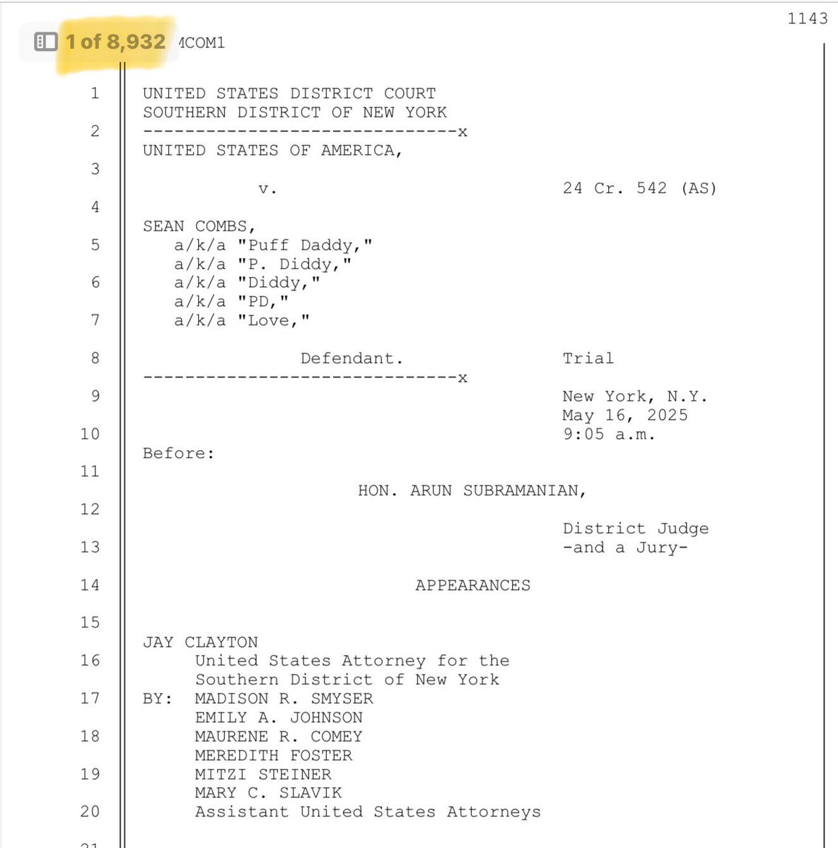 MrDennisByron's tweet image. From jury selection to the verdict in the Sean “Diddy” trial, the total page count of all the transcripts is 8,932 #Diddytrial It makes for interesting reading.