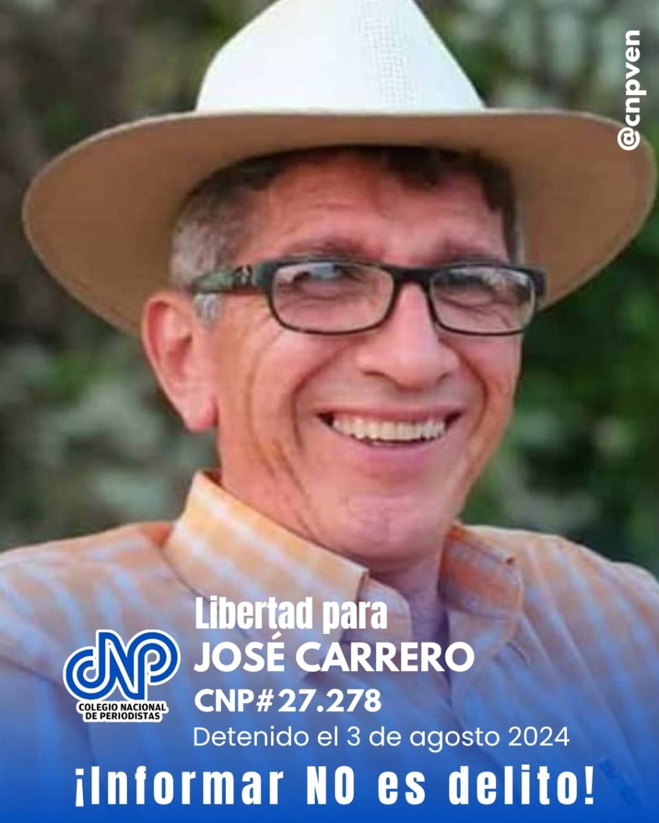 cnpven's tweet image. Habría sido excarcelado el periodista José Gregorio Camero, Tras 11 meses de injusta detención en Valle de la Pascua, según reseñó un Mundo Sin Mordaza. Celebramos la excarcelación de uno de los nuestros, pero aún nos faltan 19 por liberar. #InformarNoEsDelito