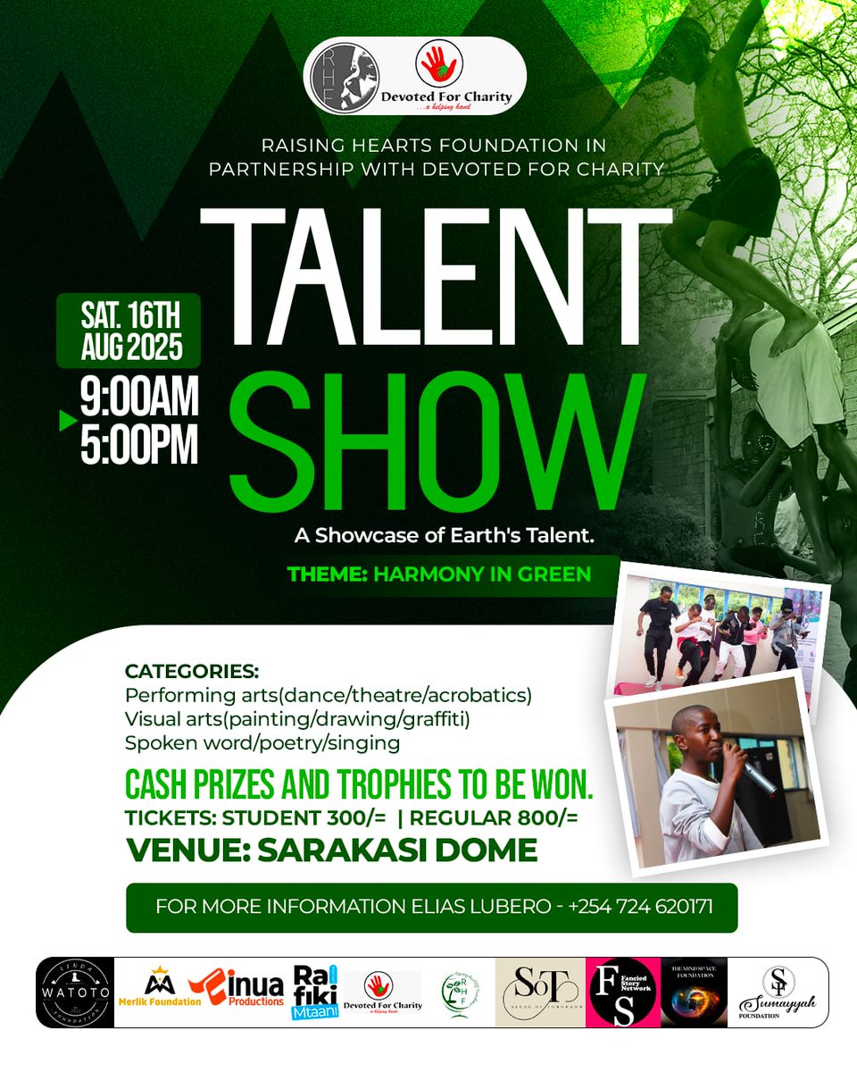 kerubo_hillary's tweet image. My good friends at @HeartsRaising will be having the Harmony in Green 2 talent show on 16th August.
This is a kind request to all of us to support them
Get your ticket or even support with any contribution via
Paybill 247247
Acc 331920.
Any support will be appreciated ❤️