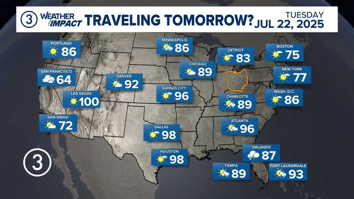 wkycweather's tweet image. WEATHER IMPACT | Here's a look at the forecast across the nation tomorrow. #3weather #ohwx