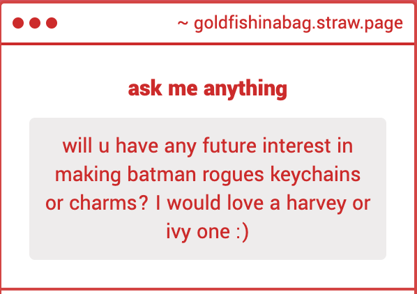 goldfishinabag_'s tweet image. 1. most likely not... i don't know much about roy and while he's cute i can't see myself making him since i don't him well )-:
2. maybe!! but i only care for a handful of rogues and i find myself flipflopping designs for them a lot. my favourite is scarecrow LOL