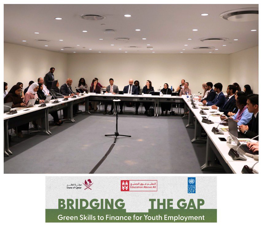 QatarAtUN's tweet image. At #HLPF2025 side event on green skills for youth employment w/ @EAA_Foundation @UNDP &amp;amp; in the lead-up to #WSSD2 in Doha, Mr. Talal Al-Naama, 2nd Sec, emphasized the need to equip young people w/ the tools &amp;amp; opportunities needed to build a greener, fairer &amp;amp; more inclusive world.