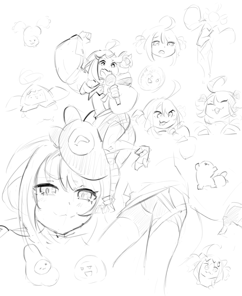 popintarts's tweet image. assortment of gigis doodles from today&apos;s karaoke stream