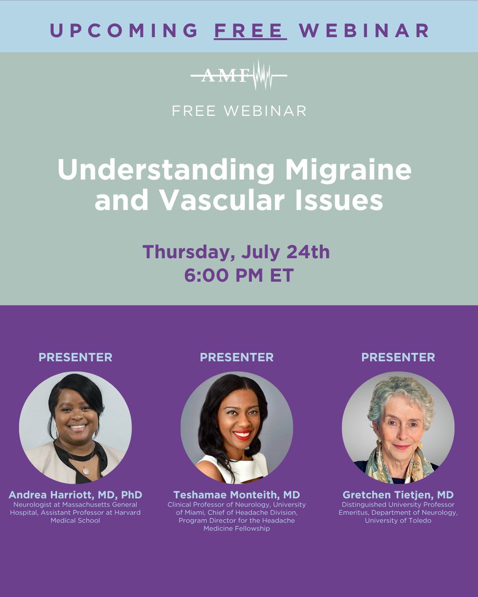 Is migraine linked to stroke or heart disease? Join our FREE webinar on July 24 at 6 p.m. ET to learn how migraine intersects with vascular risk—and what to do about it. Don’t miss out!

🔗 Register now! us06web.zoom.us/webinar/regist… 

#MoveAgainstMigraine #AmericanMigraineFoundation