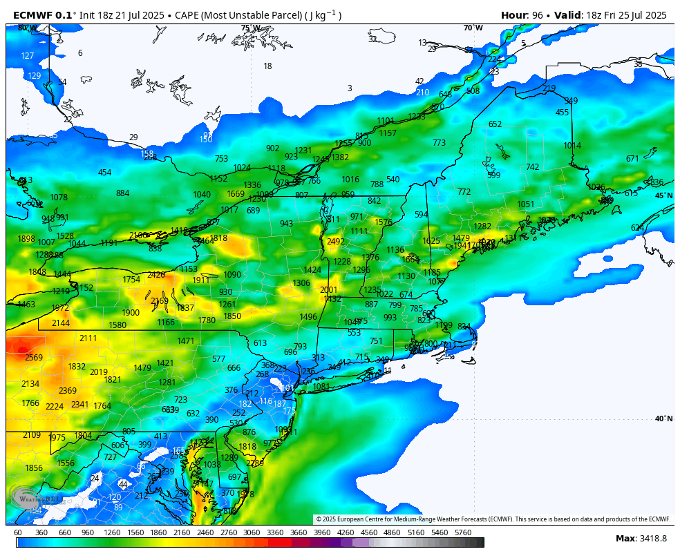 MassachusettsWx's tweet image. Unlike some others, I am not intrigued by Friday. Low CAPE values caused in part by lower dewpoint values and highest shear in CNE/NNE, will likely make it hard for storms to develop and become severe for SNE. Greatest risk for storms is further north in Central New England.