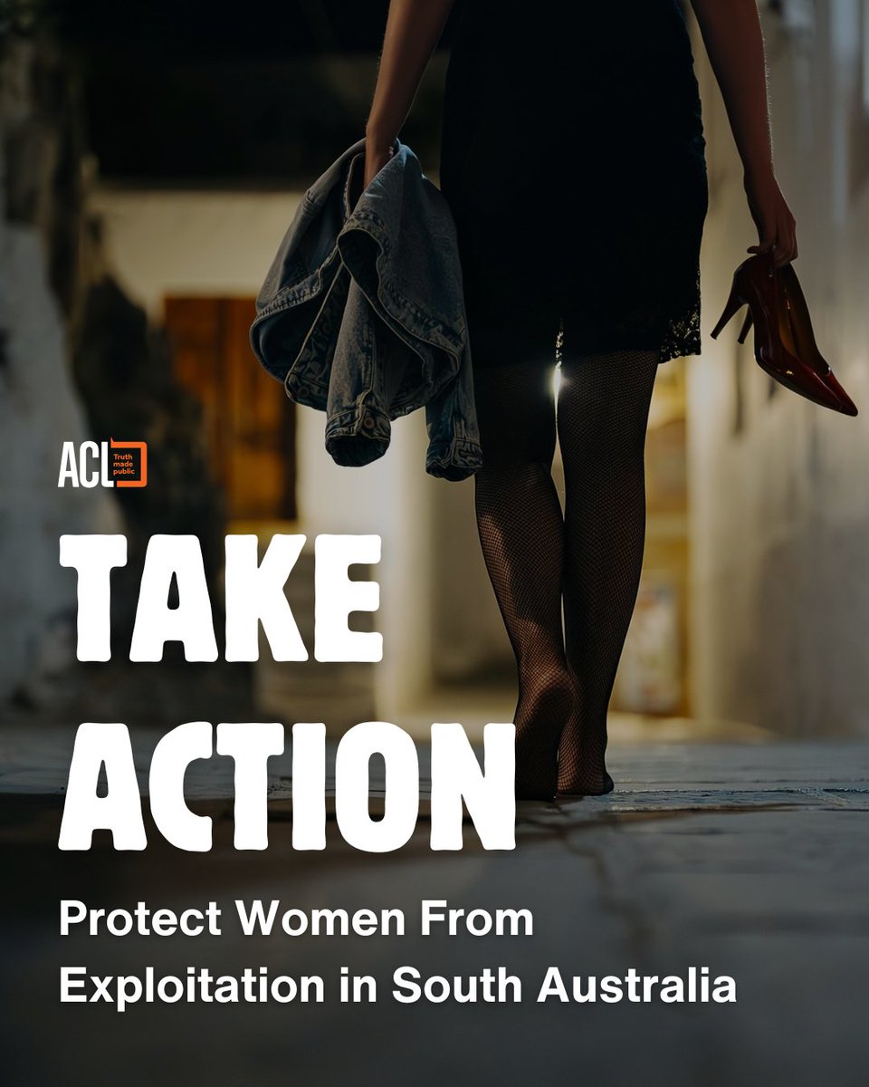 ACLobby's tweet image. South Australia is facing a decision that could lead to the full decriminalisation of prostitution, following Victoria’s example where brothels and pimping operate largely unregulated. Given SALRI’s history of radical reforms, a referral now risks normalising exploitation instead…