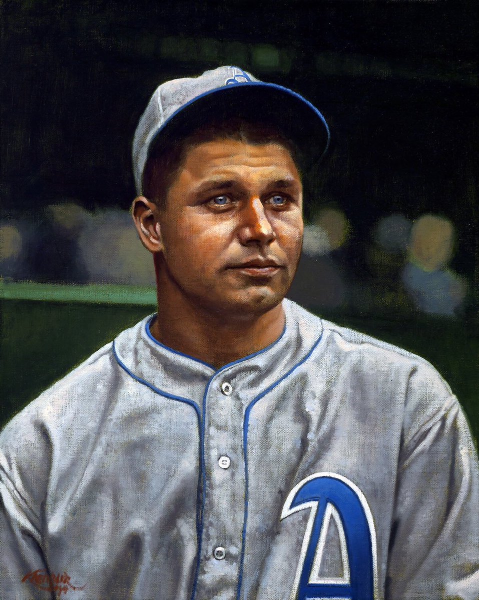 GraigKreindler's tweet image. #OTD in 1967, Jimmie Foxx passed sway at the age of 59. One of the most feared sluggers of his era, his contributions to the game are largely forgotten today. Here’s my painting of him with the Athletics in 1929, based on the photography of Charles Conlon. LOVE painting this guy.