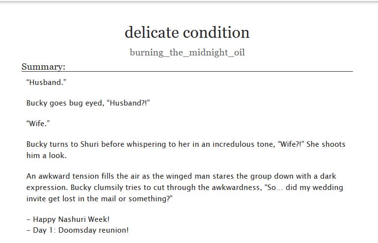 midnight_oily's tweet image. delicate condition👶| oneshot | 2.1k | #nashuri #NashuriWeek
🔗 archiveofourown.org/works/67947211
This was supposed to be a simple crack drabble and then it got too long 😭
For @NashuriWeek Day 1: Doomsday reunion💚💜
