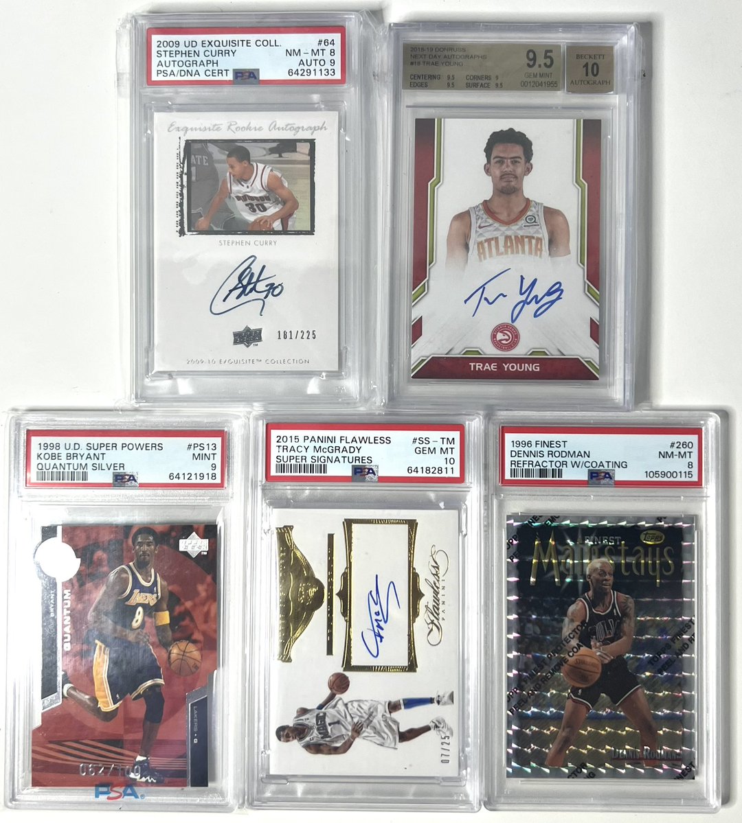 NoHoldsCards's tweet image. #NOHOLDSALE🐻
Curry 2009 Exquisite
Rookie Auto /225 $8500
Trae Next Day Auto SSP $2300
Kobe Quantum Silver /100 $750
McGrady Flawless Auto /25 PSA 10
$2300
Rodman Mainstays PSA 8 $70
Reposts and Tags Appreciated 🤝