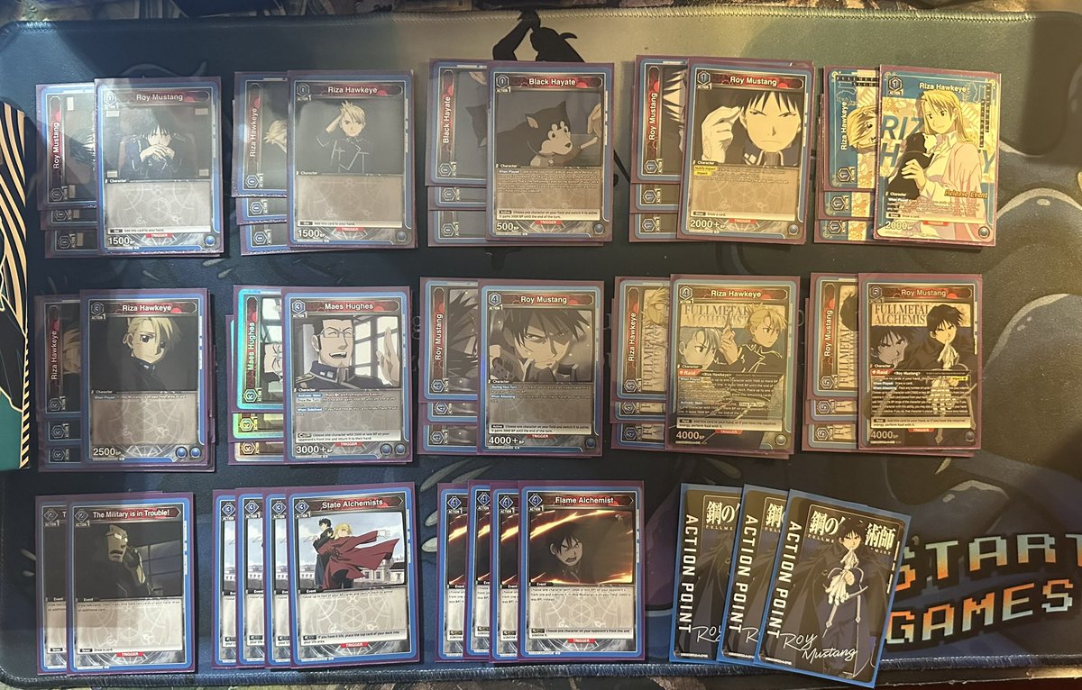 Got into my second set of #UNIONARENA with FMA and first track together is Blue Roy/Riza. Deck feels extremely fun to play, and likely the only deck I put money into upgrading to higher rarities. Roy is a beast of a character!!
