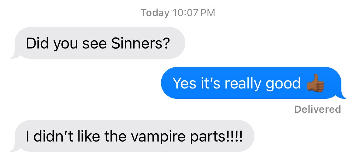 thejonbutter's tweet image. My parents just watched Sinners, here’s my mom’s review