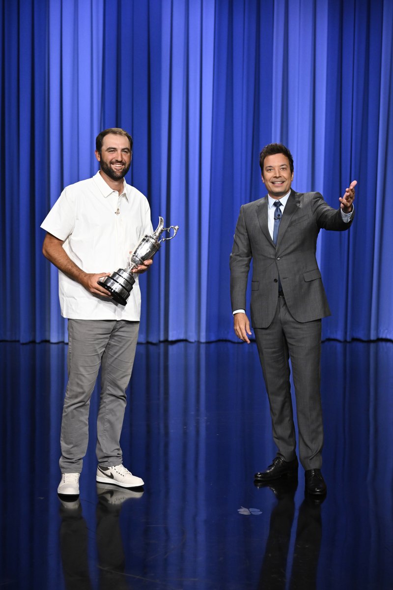 FallonTonight's tweet image. Scottie Scheffler makes a surprise cameo fresh off his @TheOpen win tonight! #FallonTonight #TheOpen