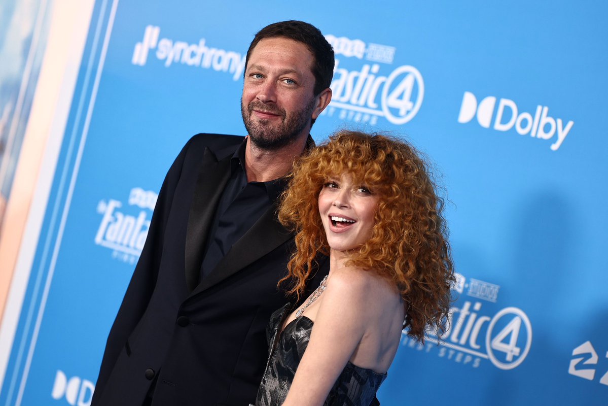 metgalacrave's tweet image. Ebon Moss-Bachrach and Natasha Lyonne attend Marvel Studios' “The Fantastic Four: First Steps”.