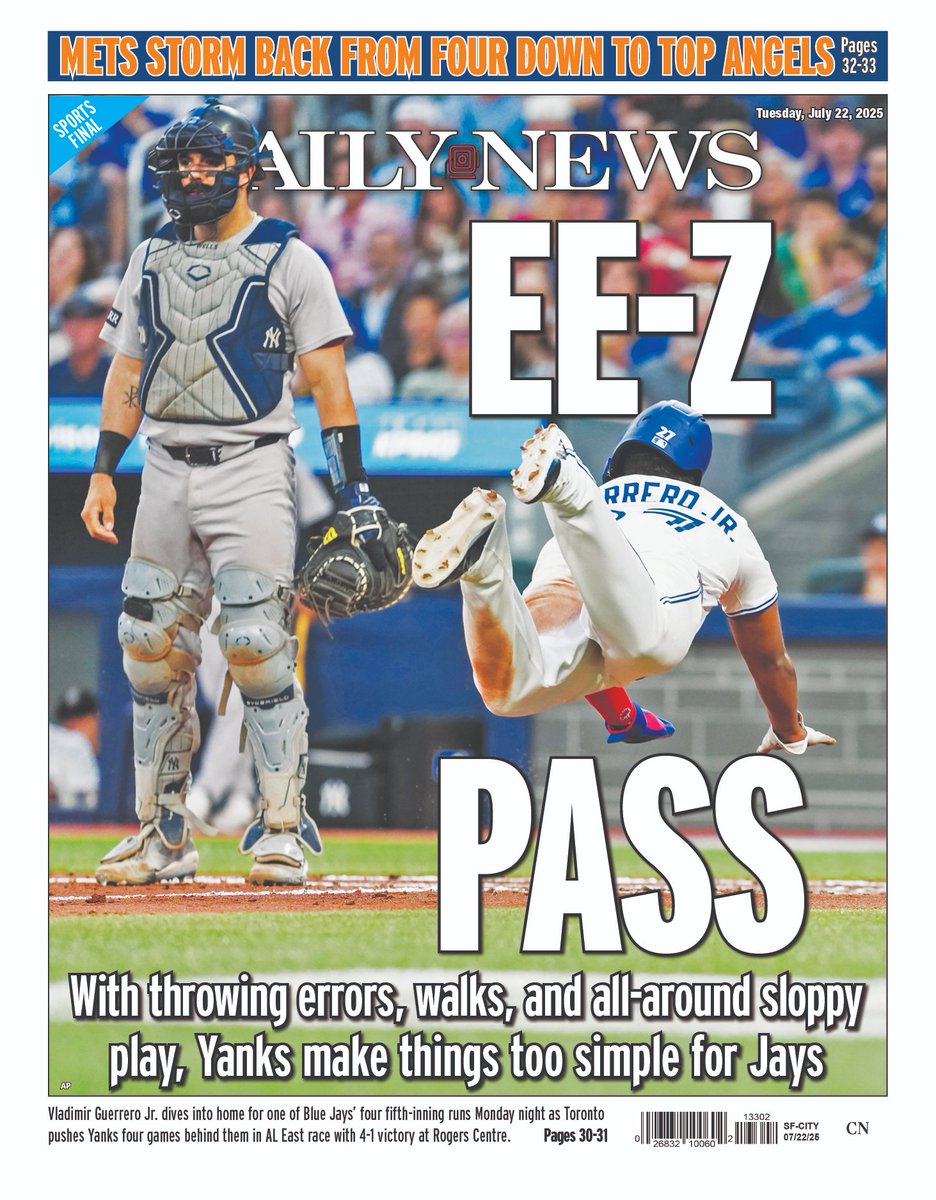 BackPageGuyNYDN's tweet image. Here's our updated @nydnsports back page. #yankees @BlueJays @ape_sportmedia @mlb @MLBNetwork
nydailynews.com/2025/07/21/yan…