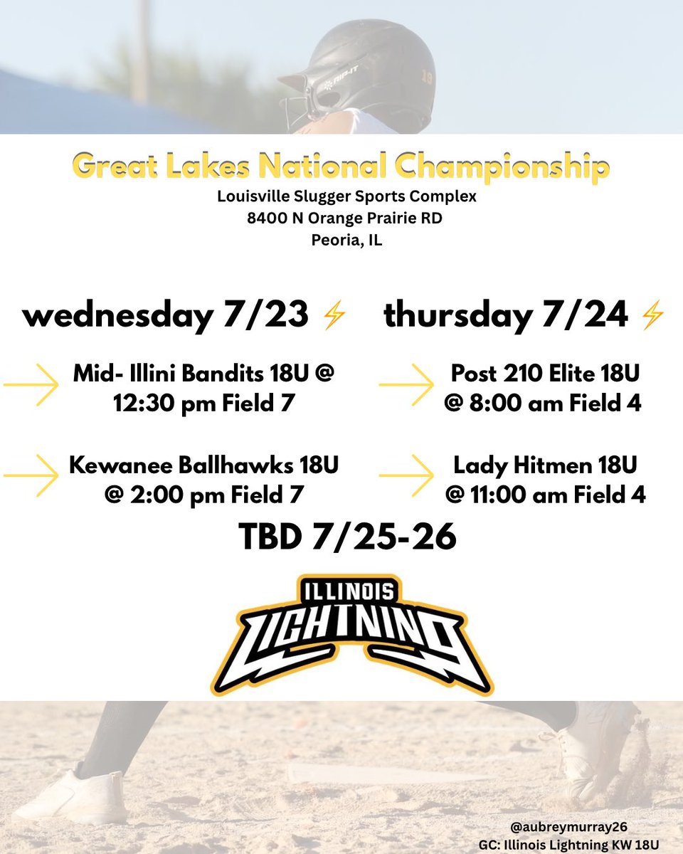 Aubrey Murray (@aubreymurray26) on Twitter photo Closing out our season by playing in the Great Lakes National Championship in Peoria IL! ready to come out with a bang ⚡️⚡️ <a href="/CUW_SB/">CUW Softball</a> <a href="/GVSUSoftball/">GVSU Softball</a> <a href="/QrRecruiter/">QR RECRUITER</a> <a href="/CoastRecruits/">Coast 2 Coast Recruits</a> <a href="/softball_il/">Il Lightning Softball</a> Closing out our season by playing in the Great Lakes National Championship in Peoria IL! ready to come out with a bang ⚡️⚡️ <a href="/CUW_SB/">CUW Softball</a> <a href="/GVSUSoftball/">GVSU Softball</a> <a href="/QrRecruiter/">QR RECRUITER</a> <a href="/CoastRecruits/">Coast 2 Coast Recruits</a> <a href="/softball_il/">Il Lightning Softball</a>