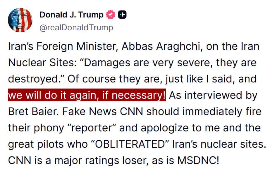 neveragainlive1's tweet image. *🇺🇸-JUST IN:* Trump, on striking Iran: "We will do it again, if necessary!"