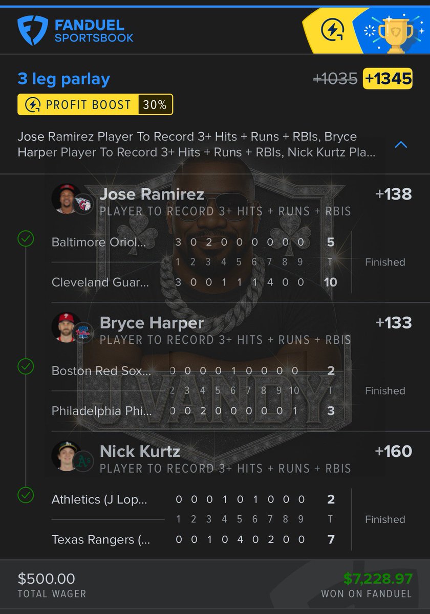 JVandy_'s tweet image. $7,228 to the bank!
We cashed out the 3+ HRR tonight! Congrats if you tailed 🤝🏾🔥
