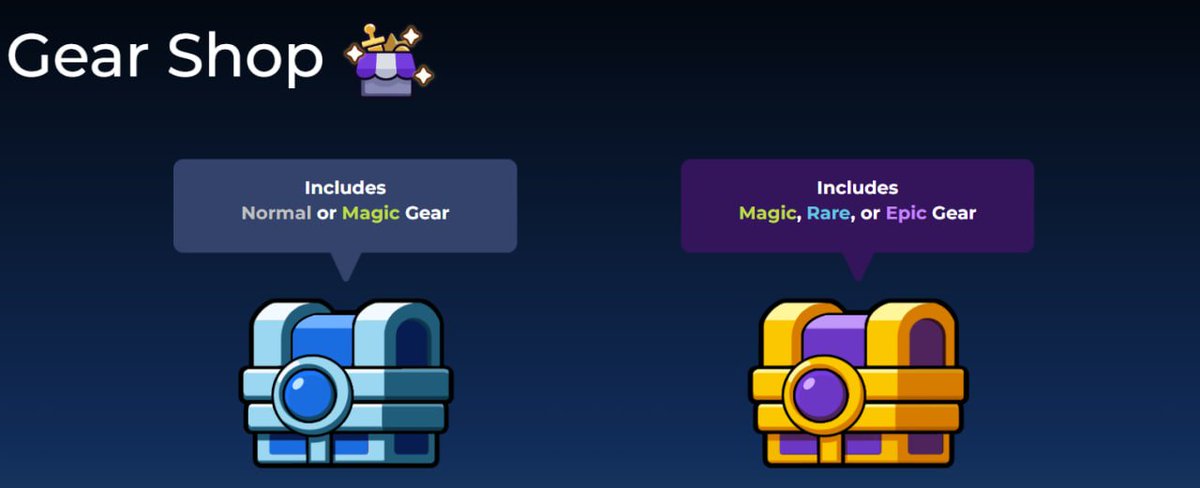 SpekterAgency's tweet image. 🧰 Gear Shop Updating This Week!
Later this week, expect some new chests. Better chances. Bigger wins 💪
🔹 Blue Chest - Normal or Magic Gear
🥇 Gold Chest - Magic, Rare, or EPIC Gear
🎯 Expect a blog with more info from us this week for the update!